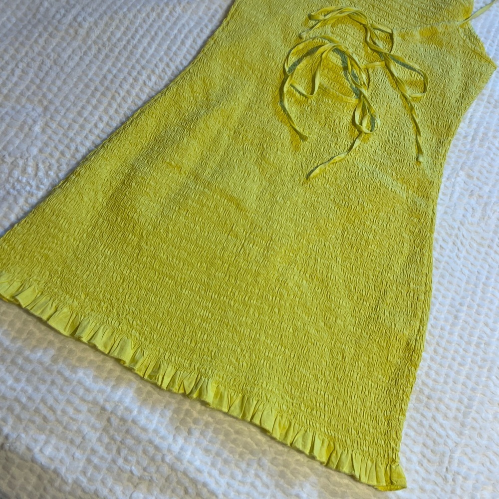 Free People | Lyla Smocked Open Back Strappy Mini Dress in Blazing Yellow | NWT - Picture 8 of 14